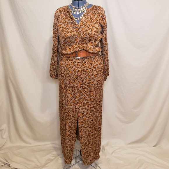 Tucker Leopard Print Silk Maxi Peasant Shift Dress - Picture 12 of 14